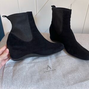 Aquatalia black suede booties wedges